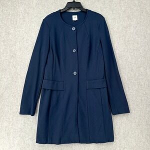 CABi Lido Thick Ponte Knit Jacket‎ Size M Button Front Navy Blue Long Blazer